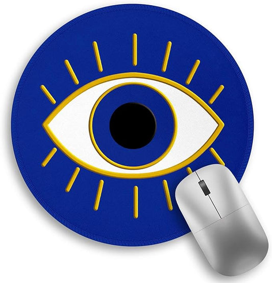 Evil Eye Lucky Round Mouse Pad, Small Mouse Pad with Non-Slip Rubber Base, Stitched Edge Mousepad for Desk Wireless Mouse, Gaming Mouse Mat for Computer Laptop Home Office Women Men, 8.6 x 8.6 Inch