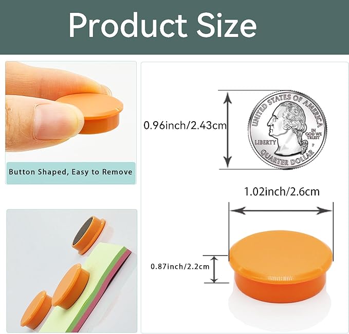 Fridge Magnets, 30 PCS Magnet Refrigerator Magnets Small Magnets for Whiteboard, Round Strong Magnets Heavy Duty Magnets Cute Mini Whiteboard Magnets for Fridge Locker Classroom Office (Orange)
