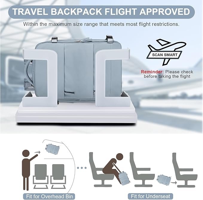 Travel Backpack For Women Men Airline Approved Carry On Backpack Flight Approved Waterproof Sports Luggage Backpack Casual Daypack Small Hiking Backpack Grey Blue