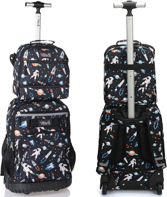 Tilami Rolling Backpack 19 inch with Lunch Bag Wheeled Laptop Backpack, Astronaut