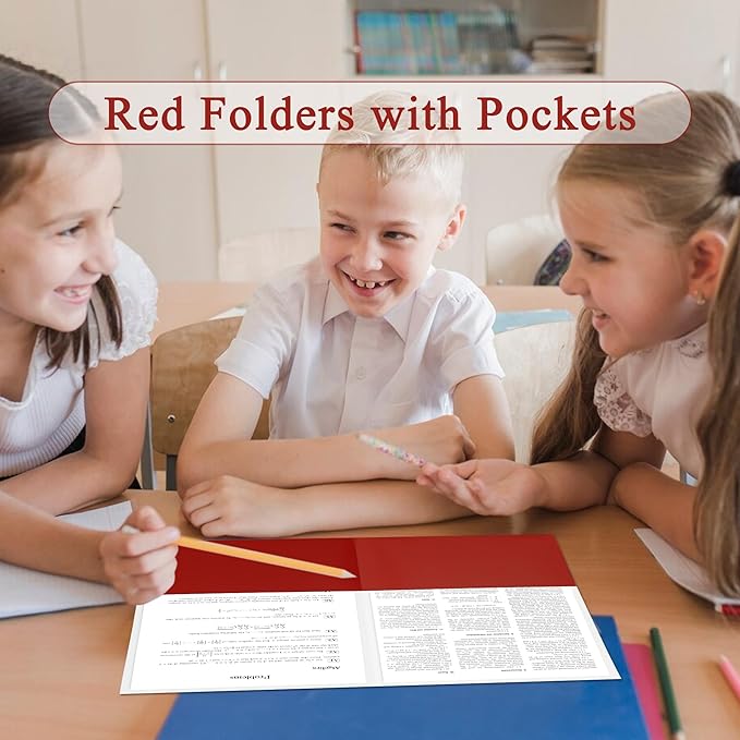 Zzrywuty 100 Packs Paper Folders with Pockets for Students,Businessmen and Office Workers,Letter Size,Two Pocket Folders with Card Slot for Office,Business,School Supplies (Red)