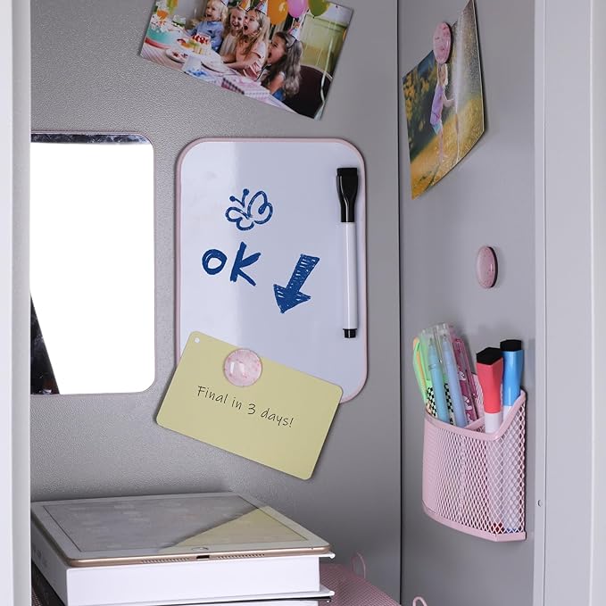 HAUTOCO 11-Piece Locker Accessories Kit with Shelf, Magnetic Mirror, Magnetic Whiteboard, Pen Holder, Magnets, Markers, Back to School Essentials Pink Locker Decorations Organizer Supplies for Girls