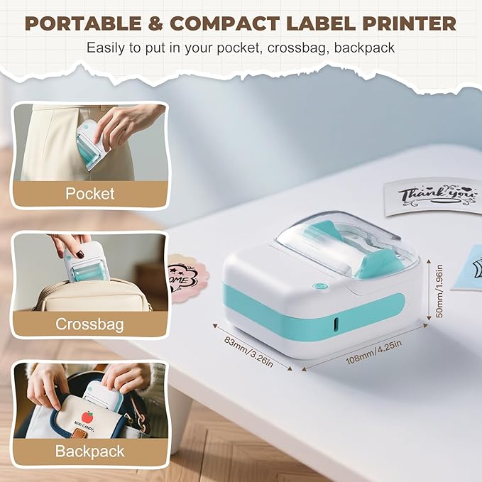 cudinham B3 Label Maker, Bluetooth Thermal Label Printer with Printing Paper, Portable Mini Sticker Printer Supports 12-57mm Papers for Notes, Home, Office, Photos, Compatible with iOS & Android