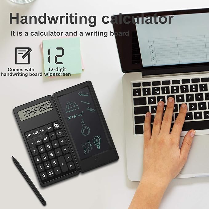 Doodle Pad Calculators, Kids Calculator with Writing Tablet & 6 LCD Display, 12 Digit Electronic Board Drawing/Memo Pads