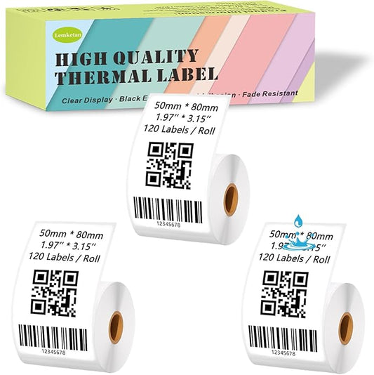 [120 Labels/Roll x 3] 50mm x 80mm Thermal Labels, 1.97'' x 3.15'' Label Maker Tape Refill, Weatherproof & Tear-Resistant Thermal Stickers Compatible for Phomemo M110, Supvan T50M Pro (White)