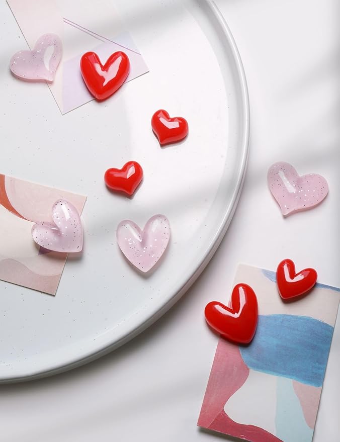 Mymazn 12Pcs Fridge Magnets Cute Refrigerator Magnet, Colorful Magnets for Whiteboard Cabinet Locker, Heart Decorative Magnets for Classroom Kitchen Office (Pink Red)