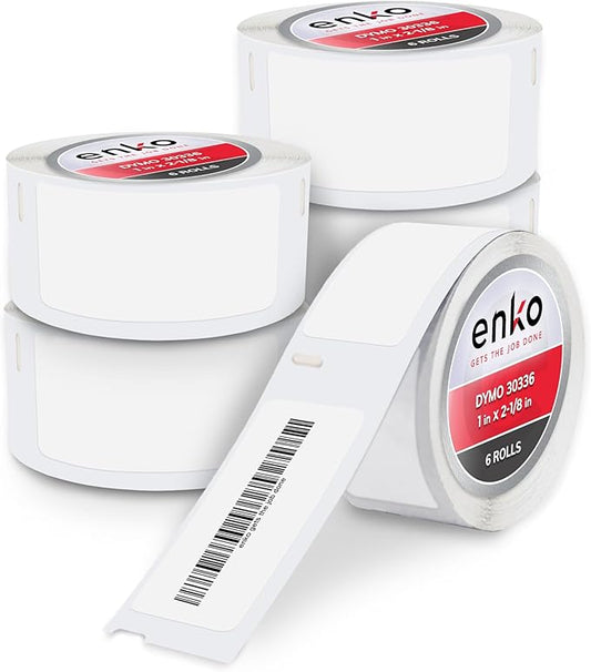 enKo Compatible for Dymo 30336 Labels (1 x 2-1/8 inches) - 6 Rolls, 3,000 Labels for Dymo LabelWriter 450 Turbo Printer and 4XL - Direct Thermal Address, Shipping and Barcode
