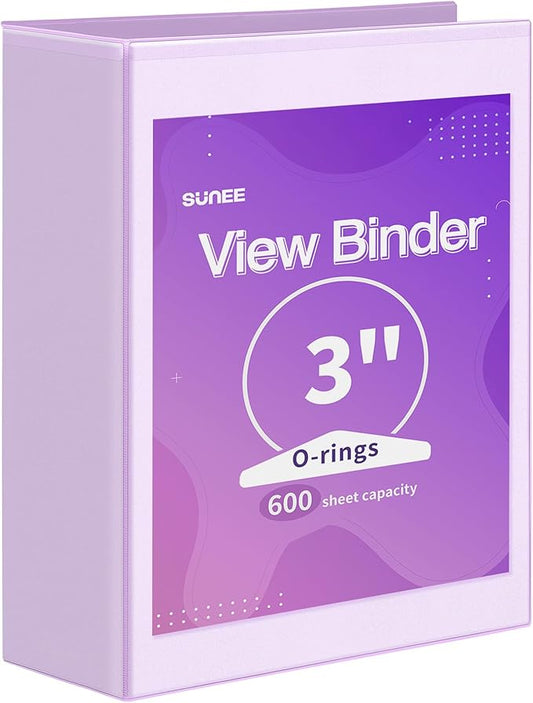 SUNEE 3 Ring Binder 3 Inch 1 Pack, Clear View Binder Three Ring PVC-Free (Fit 8.5x11 Inches) for School or Office Supplies, Purple