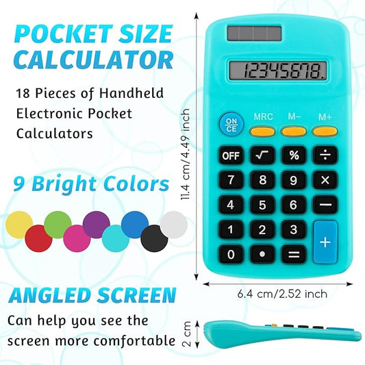 Pocket Size Student Function Calculator Basic Solar Battery Calculator Bulk Mini Colorful Calculator for Student Kids School Home Office Desktop Accounting Tools (18 Pieces)