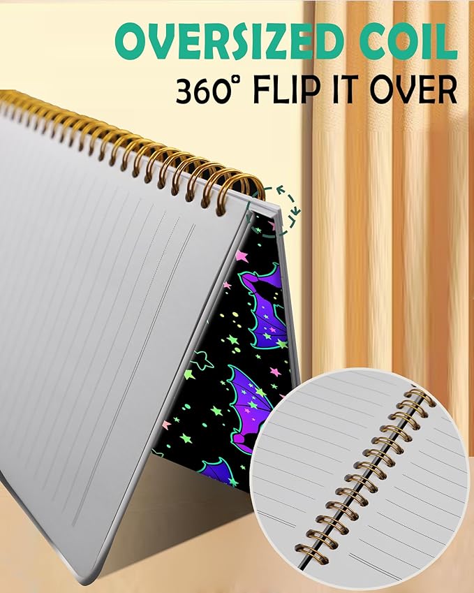 iampanda Spiral Journal Notebook,Strong Twin-Wire Binding with Premium Paper for Women,60 Sheets B5 College Ruled Notebook/Journal,Perfect for School Office Work,Purple Bats Star