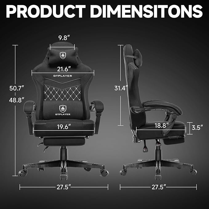 GTPLAYER Gaming Chair, Fabric Computer Office Chair with Pocket Spring Cushion, Ergonomic Office and Gaming, Video Gaming Chair with Linkage Armrests, High Back Desk Chair with Adjustable Recliner