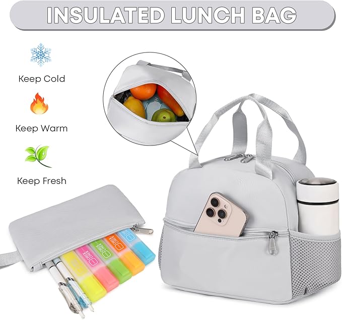 3PCS Backpack For School Women College Middle High Teen Girls Student Bookbag Waterproof Laptop Bag Grey