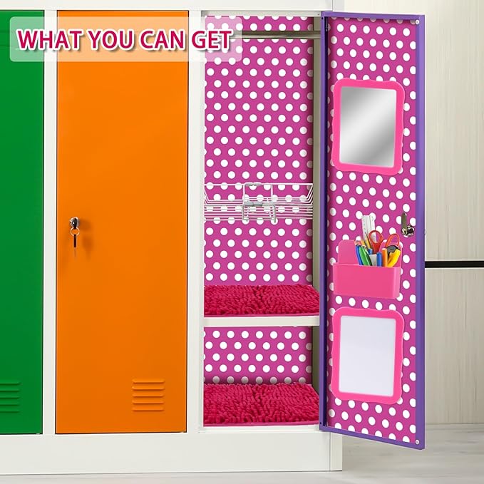 20 Pcs Locker Organizer and Decorating Kit Includes Adjustable Locker Shelf, Wallpaper, Magnetic Whiteboard & Mirror, Marker & Rug, Locker Accessories for Girls Back to School Supplies
