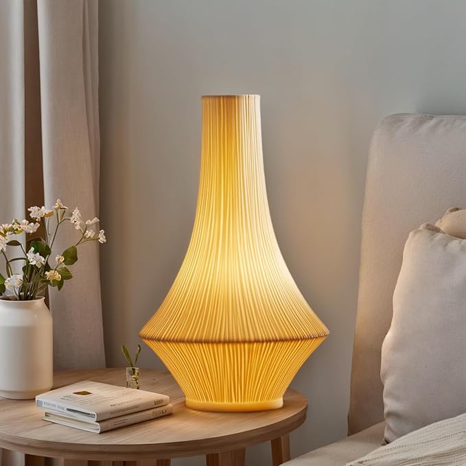 RONDURE 12.3" Modern Ceramic Table Lamp, Modern Bedside Lamps for Bedroom, Living Room and Nightstand, White Translucent Ceramic Shade, Warm Ambient Lighting, Home Decor