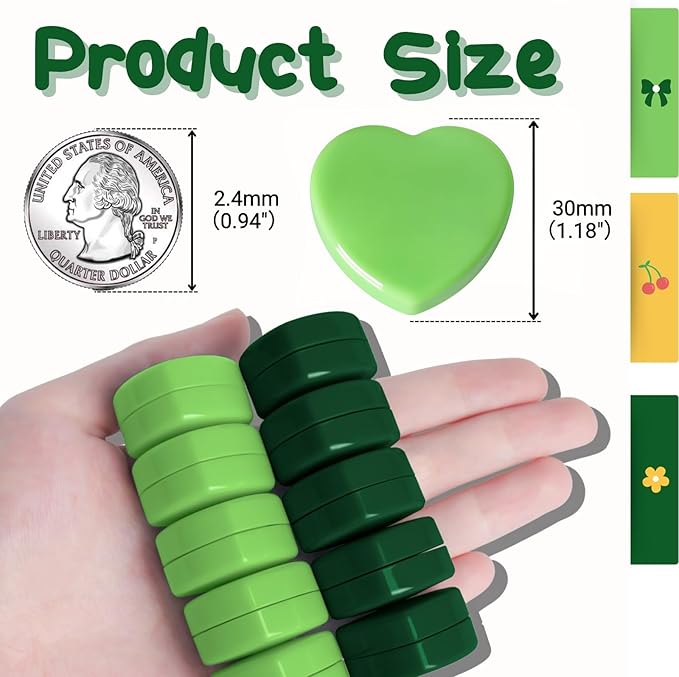 20PCS Fridge Magnets - Heavy Duty Refrigerator Magnets, Cute Small Strong Magnets for Whiteboard, Lockers & Kitchen - Mini Decorative Heart Magnet for Home, School Office Crafts Locker (Green)