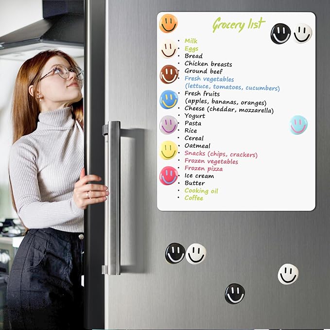 12Pcs Fridge Magnets - Smiley Face Cute Refrigerator Magnets - Colorful Decorative Small Magnets for Whiteboard Locker Cabinet - Classroom Kitchen Office Decor (3mm/Black&White)