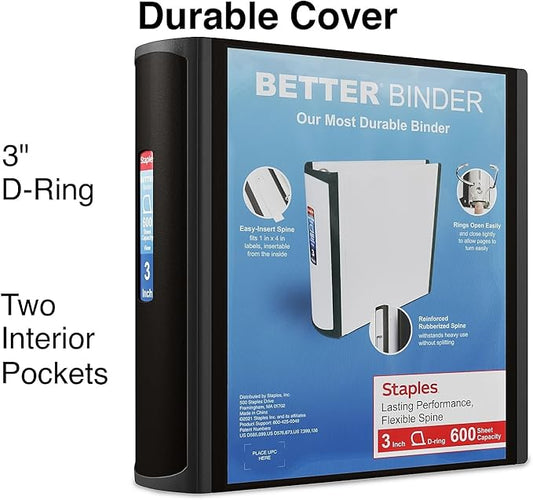 Staples 702874 3-Inch 3-Ring Better Binder Black (15126-Cc)