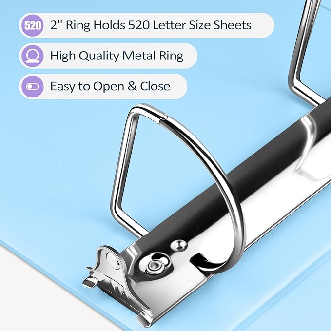Sooez BinderX Extra Durable 2 Inch 3-Ring Binder, Holds 520 Sheets of 8.5x11 Paper, Customizable View Cover with Inside Pockets, Heavy Duty Binder for School, Lavender
