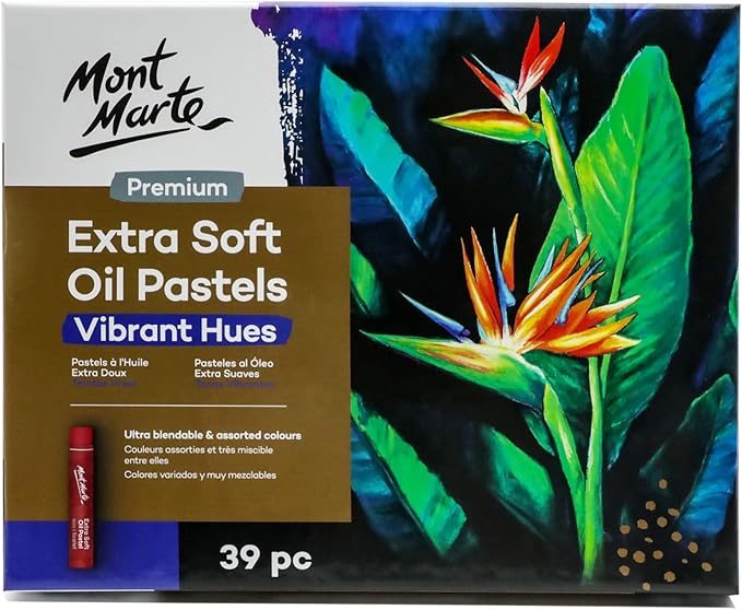 Mont Marte Extra Soft Oil Pastels 39pc, Assorted Bright Colors, Vibrant and Buttery, Versatile Art Pastels for Blending, Layering & Shading, Ideal for Art, Craft, Coloring and Sketching