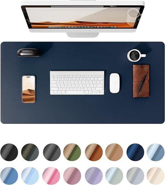 YSAGi Leather Desk Protector, Office Mat, Large Mouse Mat, Non-Slip PU Leather Blotter, Laptop Pad, Waterproof Writing Pad for Office and Home (Dark Blue, 35.4" x 17")