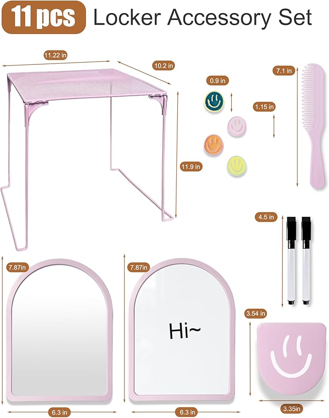 KEYDUACU 10 pcs - Locker Accessories, Locker Decorations including mirrors, whiteboards, magnets and organizing supplies. Ideal for back-to-school essentials and the office (11 Pcs - Purple)