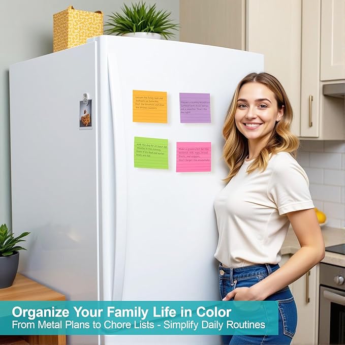 Lined Sticky Notes, 8 Pads 3x3 Sticky Notes Self-Stick Note Pad Its Bright Post Colorful Stickies for Office Home School Meeting
