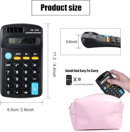 12 Pieces Pocket Size Mini Calculators Handheld Angled 8-Digit Display Calculators Basic Standard Small Accounting Desktop Supplies for Office School and Home