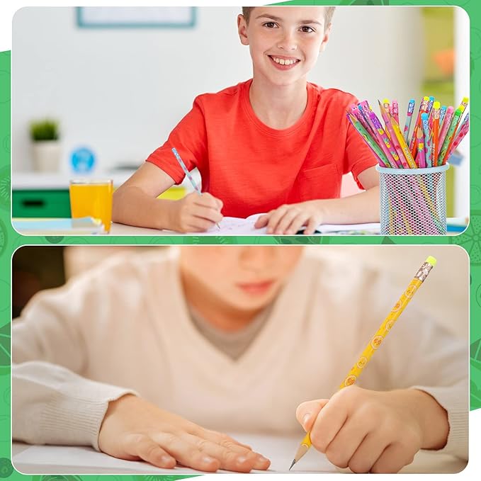 Leinuosen 48 Pcs Scented Pencils for Kids Cute Motivational Colorful Fun Wood HB Pencils Bulk with Erasers Fruit Elements for School Office Classroom Student