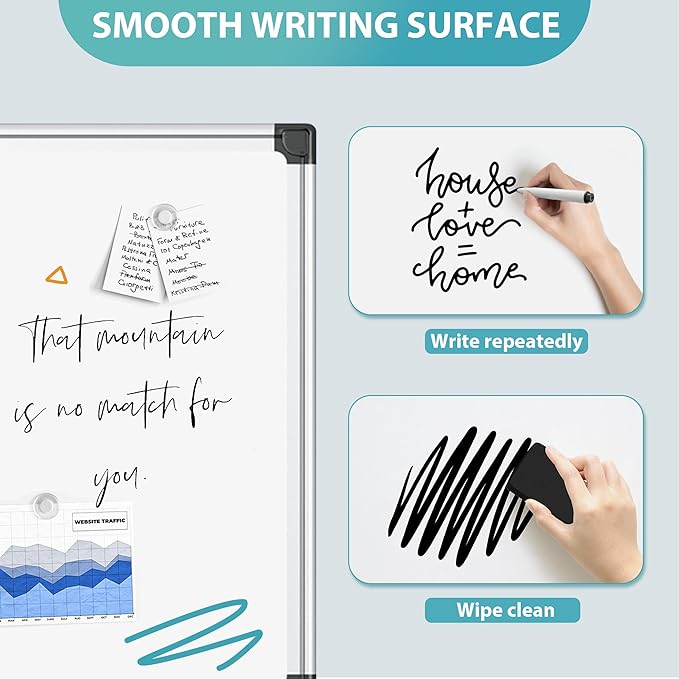24"x18" White Board for Wall, Aluminum Frame Dry Erase Board, Hanging Magnetic Whiteboard with 1 Eraser & 2 Markers & 4 Magnets for Home, School, Office, Dorm Room, Classroom