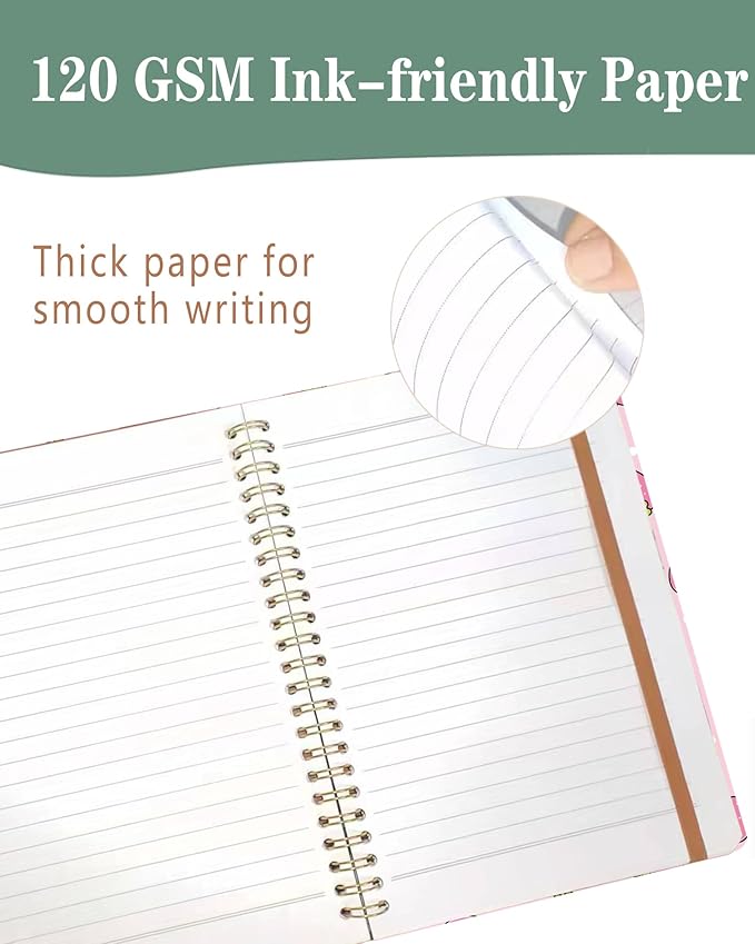 Spiral Journal Notebook, A5 Cute Notebooks for Women Men, College Ruled Hardcover Notebook for Work & Note Taking, 60 Pages Double-Wire Journals for Writing, Cute Strawberry