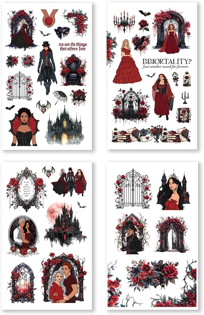 Rongrong Dark Hearts Halloween Planner Sticker Book – 24 Pages of Gothic, Vampire-Inspired Stickers – Perfect for Journals, Scrapbooks, Dark Academia & Spooky October Planner Spreads