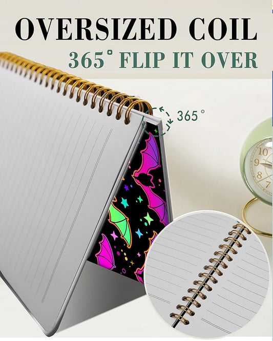 Spiral Journal Notebook,A5 Hardcover Lined Journals for Women Girl 6 x 8.3 in,120 Pages Thick Paper,Cute College Ruled Writing Notebook for Gifts Office Work School(Purple Bats)