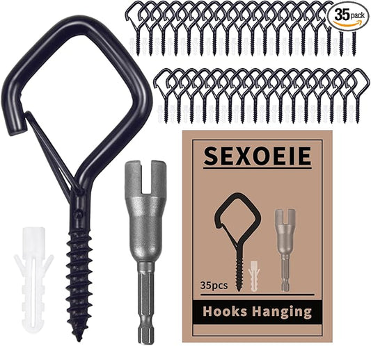 35 PCS Eye Screw Hooks for Hanging Heavy Duty with Safety Buckle.Metal Ceiling Hooks for Hanging Plants,Cup,Wind Chime,Bird Feeders,Christmas String Lights at Indoor&Outdoor,2.36 Inches Black