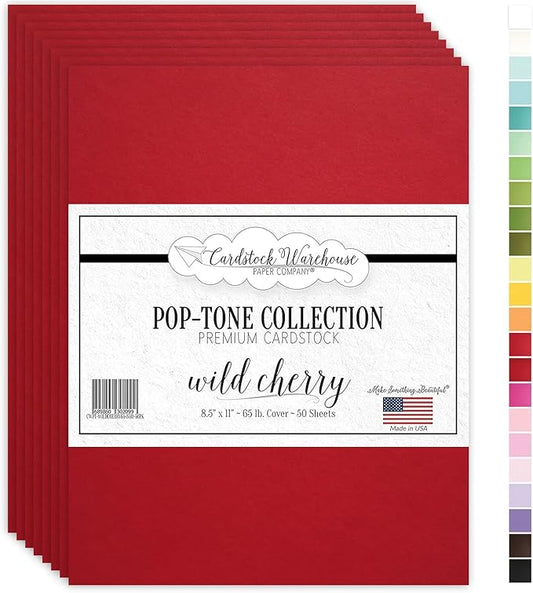 Cardstock Warehouse Pop-Tone Wild Cherry Red Cardstock Paper - 50 Sheets, 8.5 x 11" - 65 lb / 175 GSM Premium Red Card Stock for Die-cutting, Crafts, Printing, Card Making and DIY Projects