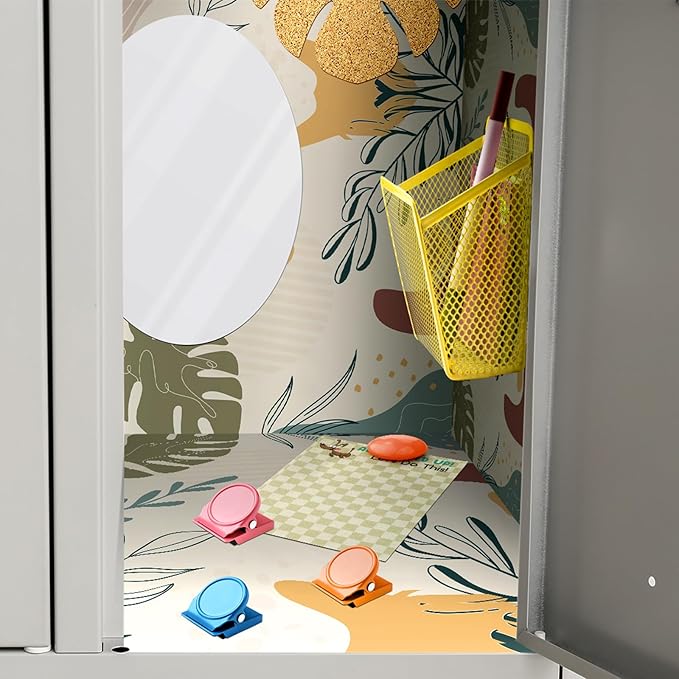 Harloon 15 Pcs Locker Decoration and Organizer Kit Locker Wallpaper Magnetic Pen Holder and Mirror Whiteboard Marker Cork Board with 3 Push Pins 3 Magnetic Clip 6 Magnets(Boho)
