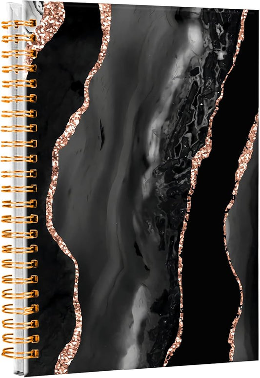 iampanda Spiral Journal Notebook,Strong Twin-Wire Binding with Premium Paper for Girl Women,Cool Luxury Design 60 Sheets A5 College Ruled Notebook/Journal,Perfect for School Office Home Gifts,Black