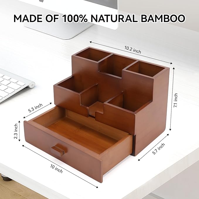 Bamboo Desk Organizer Makeup Storage Drawer Pen Organizer with Drawer bamboo for desk Pencil Holder for Desk