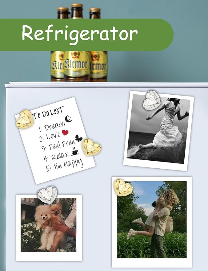20PCS Gold Fridge Magnets Cute Diamond Love Heart Refrigerator Magnets, Silver Decorative Magnets for Whiteboard Cabinet Locker, Lovely Magnets for Classroom Home Kitchen Office Decor