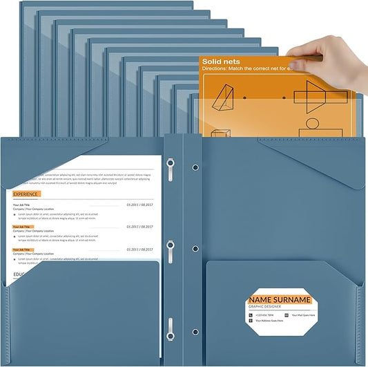 Henoyso 18 Pcs Plastic Folder with Clear Front Pocket and 3 Prong Plastic Folders with Card Slot Pocket Folders with Prongs for School Office (Navy Blue)