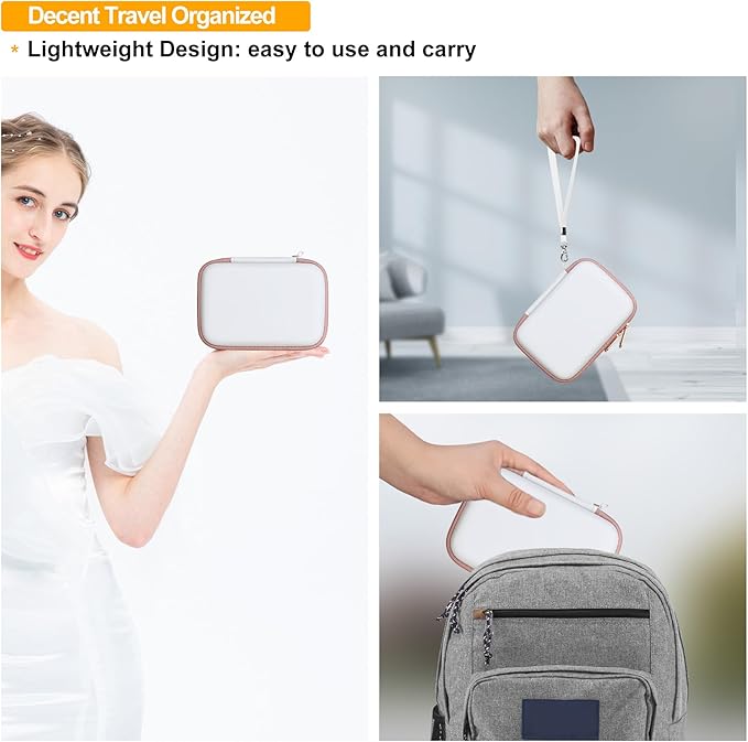 Elonbo Carrying Case for Lebt Mini Sticker Pocket Printer, Thermal Label Printer Portable Travel Bag, Label Maker Machine Storage Holder, Mesh Pocket Fits Paper Rolls Tape, White