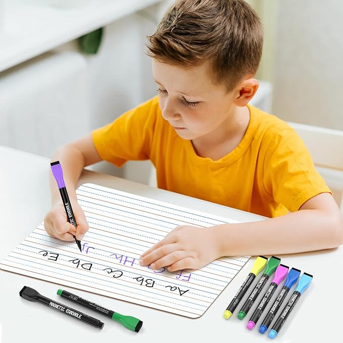 Magnetic Dry Erase Markers - 12 Pack Colorful 1mm Fine Tip Whiteboard Markers with Eraser for Kids Teachers, Low Odor Fine Markers for Dry Erase Boards, Calendars, Mirrors