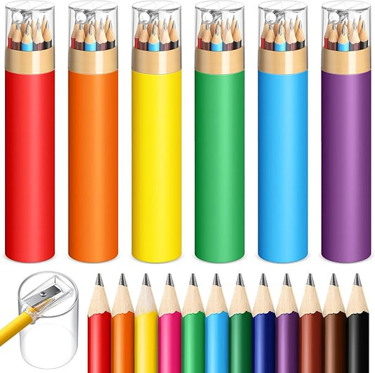 48 Pack 576pcs #2 HB Pencils Bulk in Tube with Sharpener Assorted Colors Wood-cased Pre-sharpened Pencils for Kids Student Back to School Supplies Classroom Prize Party Favor Gifts (6 Color)