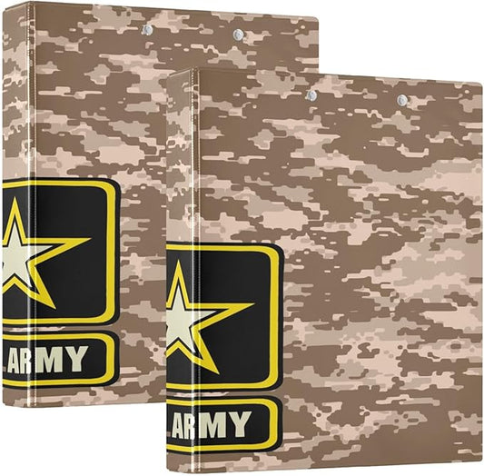 Camo Army USA Decorative 3 Ring Binder 1.5 Inch Large View Binders with Pockets Holds 200 Sheets File Organizer for Office College School, 2 Pack