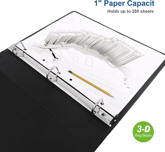 ViVin 1.5 Inch Slant-D View Binder, Single-Tap 3 Ring Binder 1.5", Fits 8.5" x 11" Paper, Black,6 Pack
