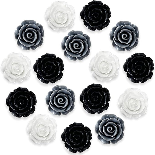 KEYDUACU 15 Pcs - Black Cute Flower Magnets, Girls Locker Magnets for Refrigerators and Lockers, Whiteboards and for Decorative Purposes (15 Pcs - Rose - Black)