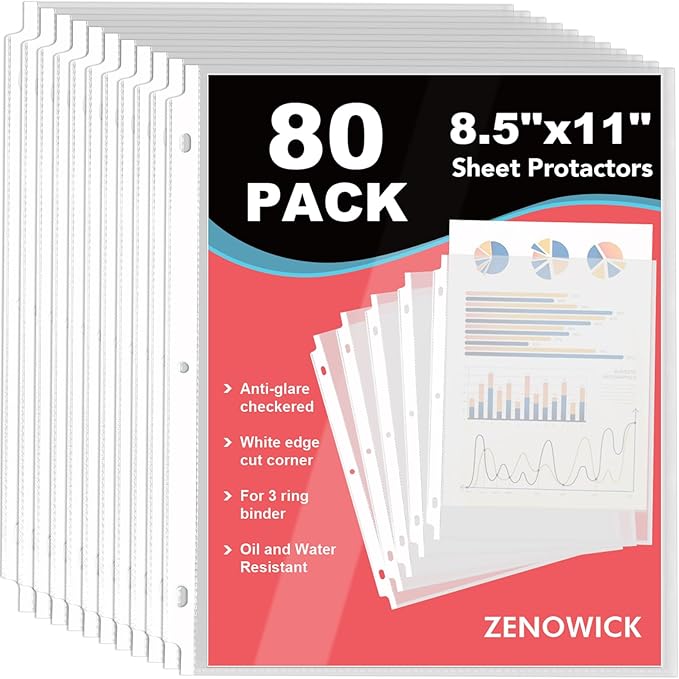 80 Pack Sheet Protectors 8.5 x 11 inch Clear Page Protectors for 3 Ring Binder, Plastic Sleeves for Papers, Document