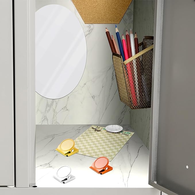 Harloon 15 Pcs Locker Decoration and Organizer Kit Locker Wallpaper Magnetic Pen Holder and Mirror Whiteboard Marker Cork Board with 3 Push Pins 3 Magnetic Clip 6 Magnets(White Marble Texture)