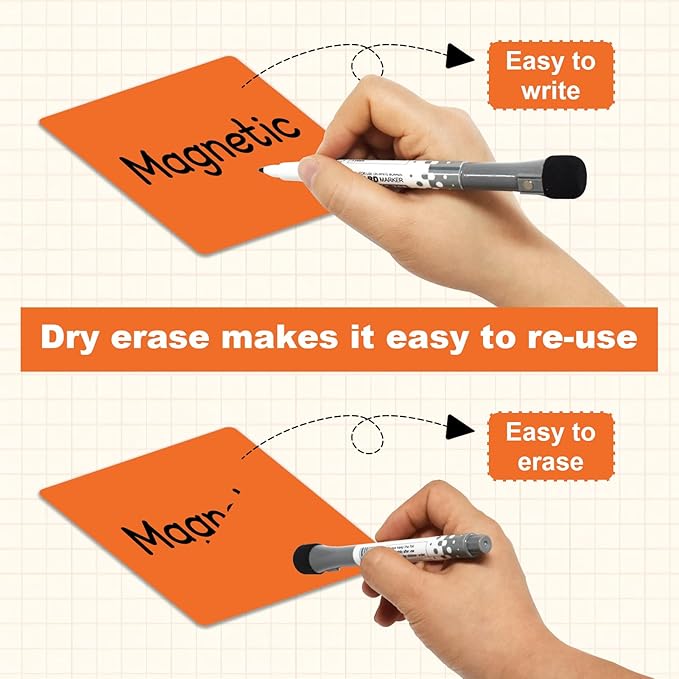 Reusable Magnetic Sticky Notes,3”x3”,24Pack,Dry Erase Magnets Magnetic Labels,Bright Colors Magnet Sheets,Easy to Post for Fridge,Whiteboard,Locker