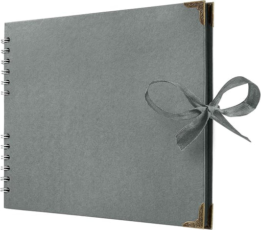 Bstorify Square Scrapbook Photo Albums 50 Pages (11 x 8.5 Inch) Grey Thick Paper, Hardcover, Ribbon Closure - Ideal for Your Scrapbooking Albums, Art & Craft Projects (Grey, 11 x 8.5 Inch)