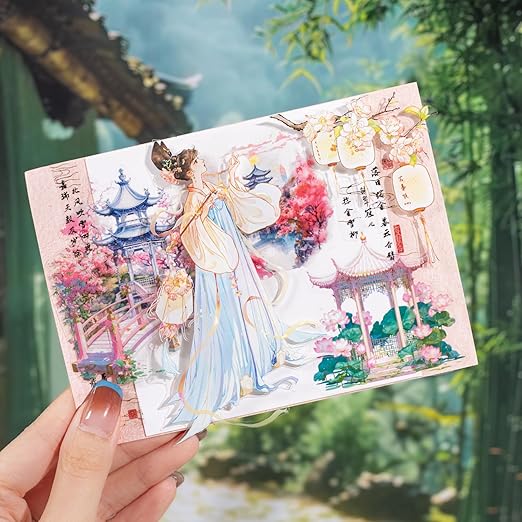 6 Rolls Garden Courtyard Landscape PET Tape Set, Pre-Cut Scenery Stickers for Journaling, Scrapbooking, and DIY Crafts, with Decorative Clip